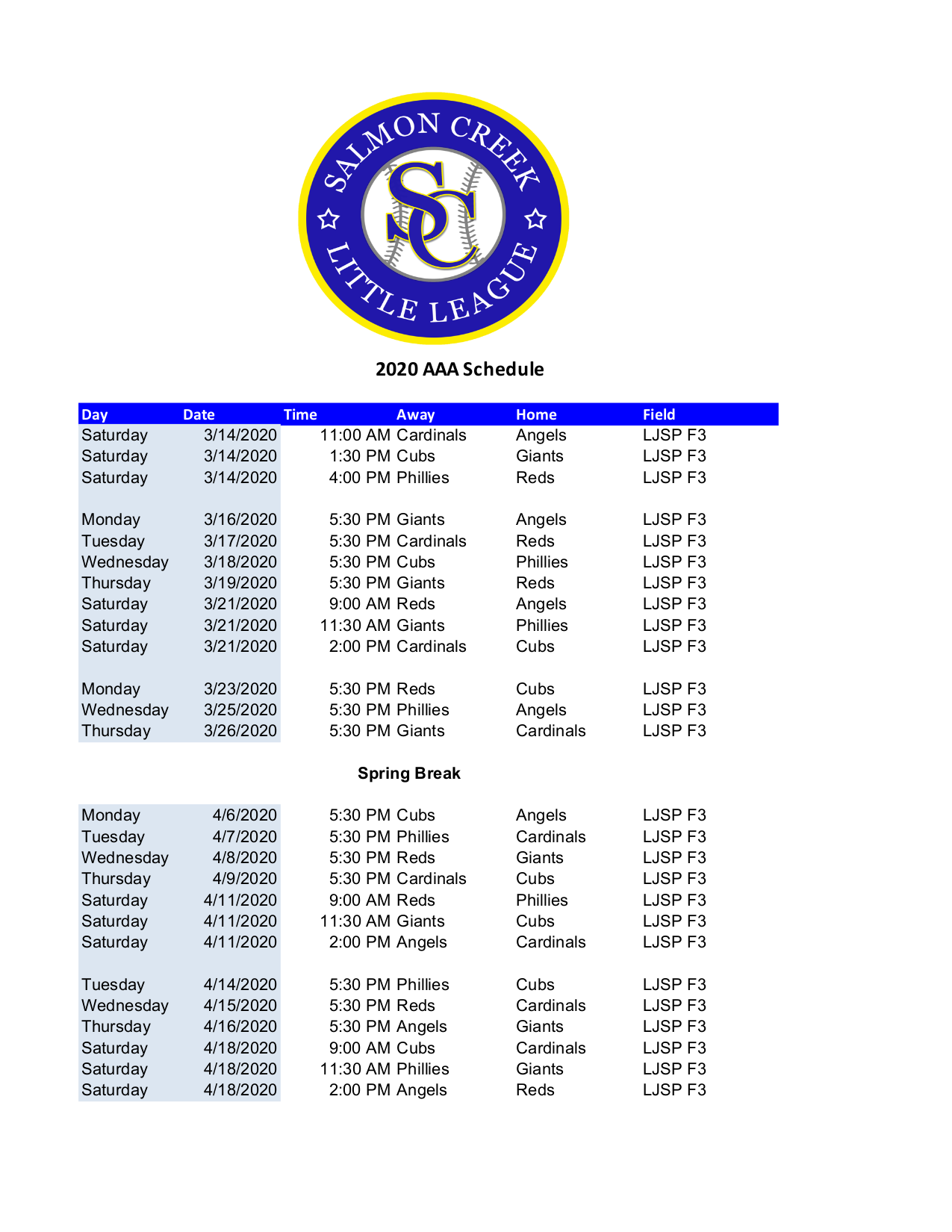 AAA Schedule